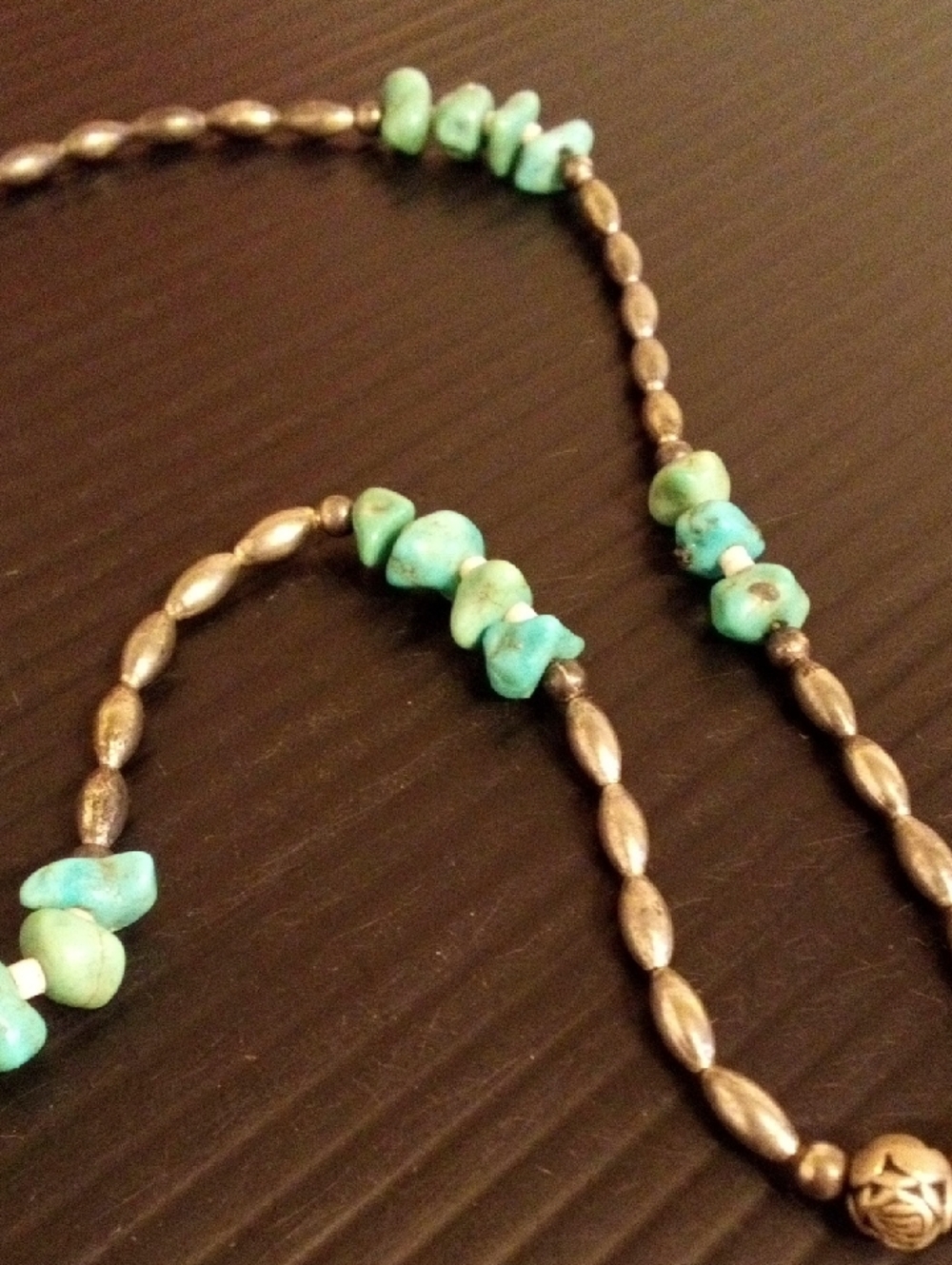 Turquoise Chip & Antiqued Silver Bead Necklace - Women Jewelry - Picture 5 of 5
